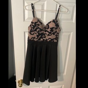 lace design black and beige dress